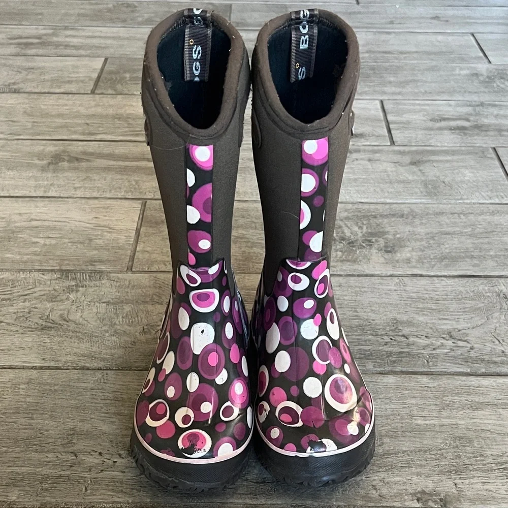 BOGS Kids Insulated Waterproof Winter Boots Brown Purple Polka Dot size 2